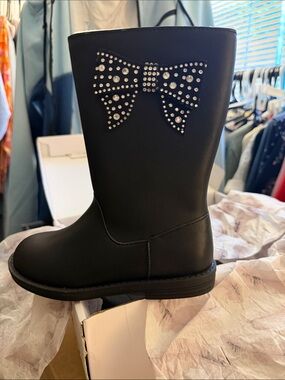 Jessica Simpson Black Kids Mid-Calf Boots with Rhinestone Bow